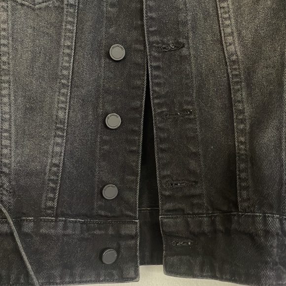 BlankNYC women distressed black jean jacket with lace up sleeves, back & sides - Picture 7 of 13